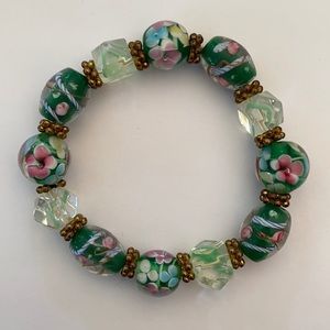 Green Beaded Elastic Bracelet